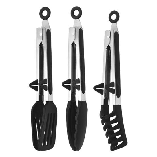 3 шт. щипцы для еды, прочные, удобные, термостойкие кухонные щипцы из нержавеющей стали с силиконовыми насадками для дома