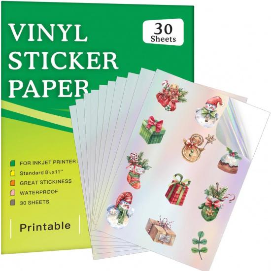 30 листов Премиальная голографическая самоклеящаяся бумага для струйного принтера, 8,5x11" Голографическая бумага для принтера, водостойкая, быстро сохнет, яркая