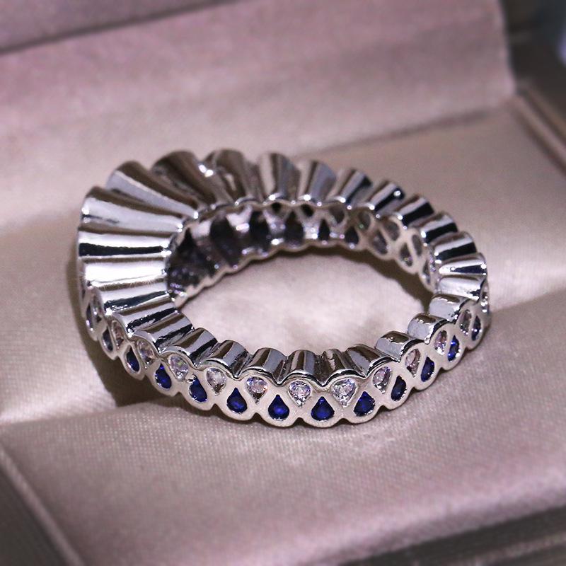 Благородный женский дворец ретро стиль групповой набор с синим цирконовым кольцом журнальные модели для отправки женскому дню рождения женское кольцо