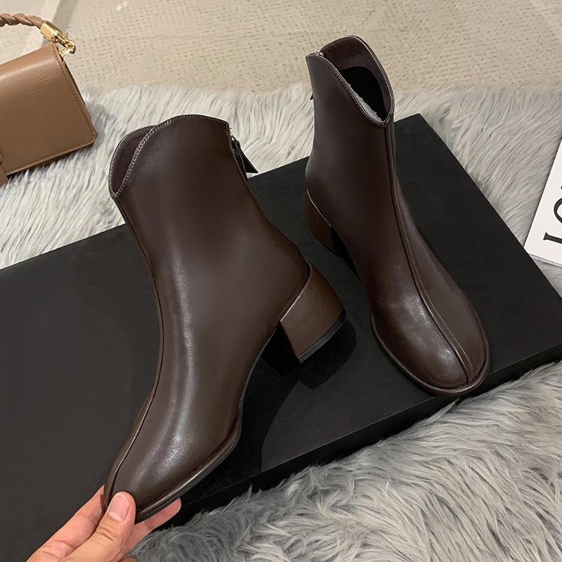 Короткие сапоги на грубом каблуке, женские модные кожаные сапоги с застежкой-молнией сзади, большие размеры, сексуальные сапоги Martin, модные сапоги в стиле темперамент