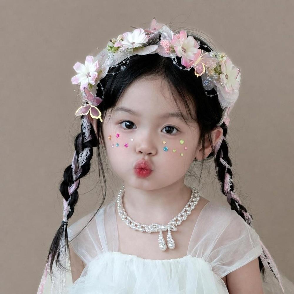 Rhinestone Decor Flower Butterfly Headband Pink Tulle Pearl Headband Tulle Hair Accessory Kids