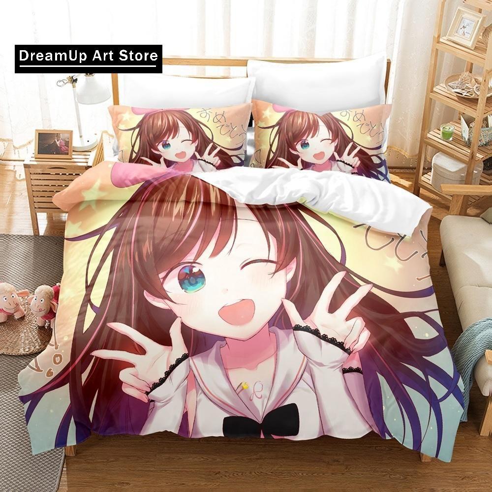 3D-печать аниме Kawaii Girls Kizuna AI Постельное белье Single Twin Full Queen King Size Bed Set Adult Kid Bedroom Duvet cover Sets