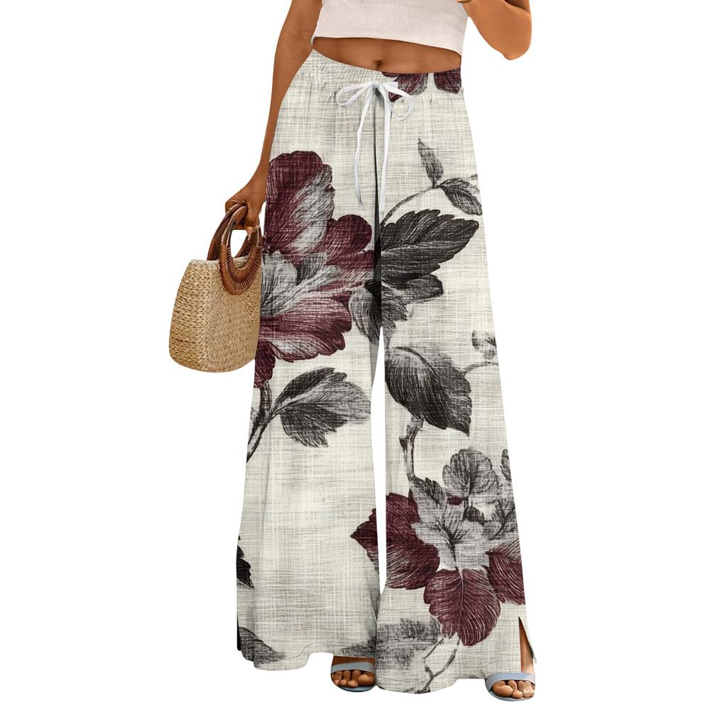 Женские брюки с принтом и широкими штанинами, с карманами, с высокой талией, на кулиске, свободные, повседневные