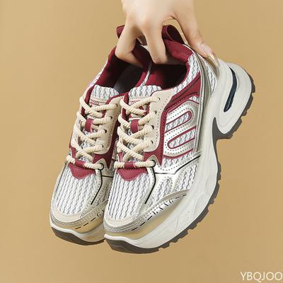 Ретро Весна Осень Новые Женские Кроссовки на Толстой Подошве Папины Кроссовки 2025 Новые Увеличивающие Рост Противоскользящие Спортивные Повседневные Кроссовки Платформа