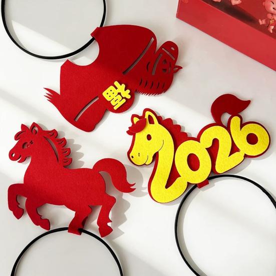1/3Pcs 2026 New Year Headband Red Horse Headband Festive Spring Festival Party Hairband Holiday Selfie Prop
