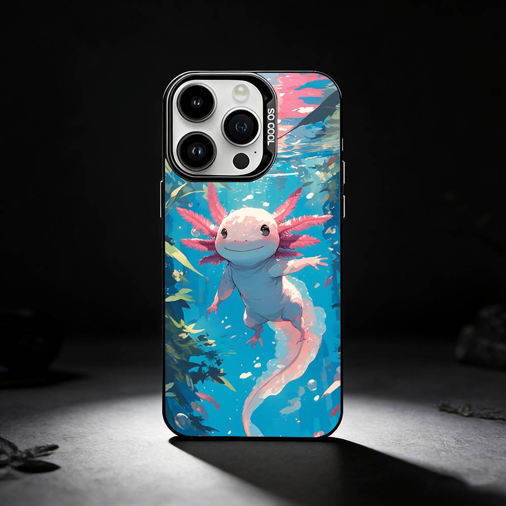 Cartoon Cute Axolotl Phone Case For iPhone 17,16,15,14,13,12,11 Plus,Pro Max,XS,Colored silver phone case