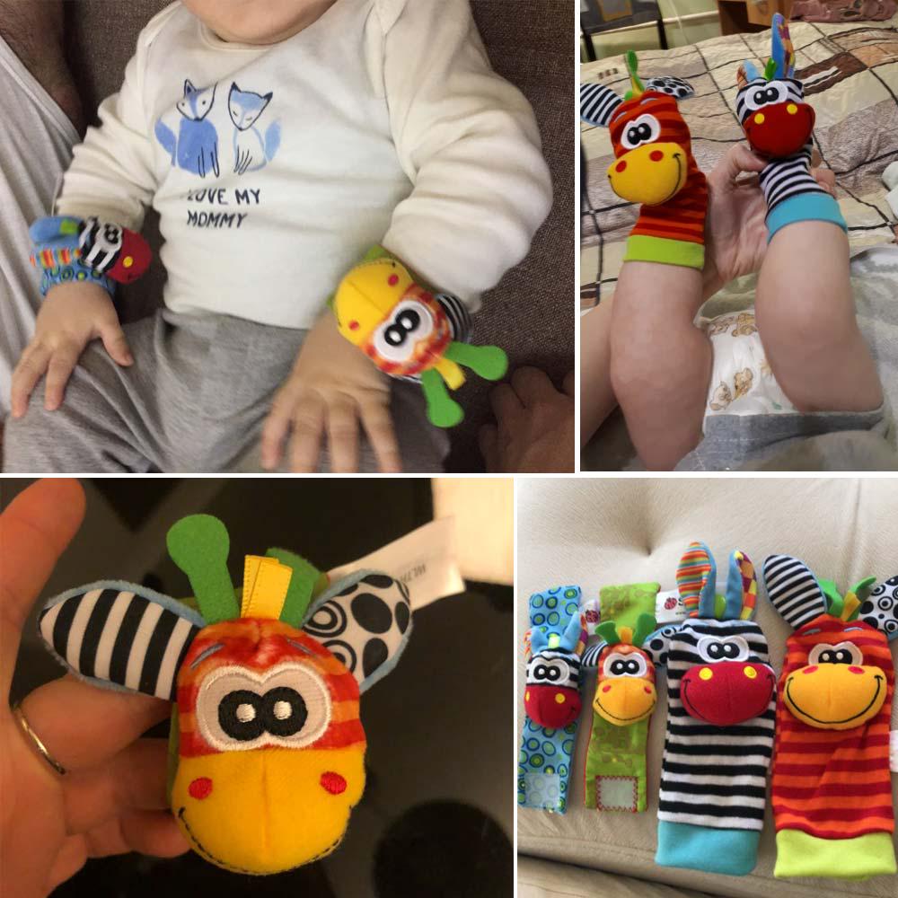 Cartoon Wrist Strap Rattles Animal Socks Baby Toys Infant Soft Handbells Baby Rattles Plush Sock