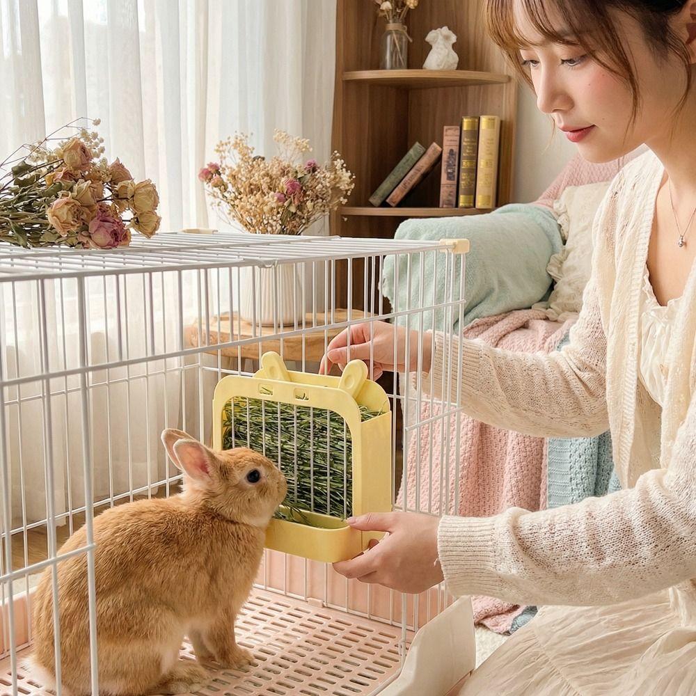Wall Hanging Rabbit Hay Rack Chew Proof Pet Food Dispenser Practical Grass Rack Indoor Rabbit Cage