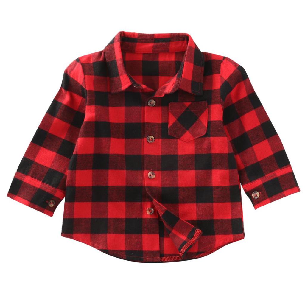 Fashion Baby Kids Boys Girls T-Shirt Long Sleeve Plaid Cotton T Shirt Checks Tops Clothes Outfit