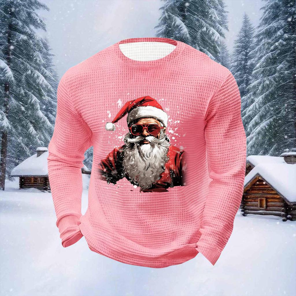 Мужские топы с рождественским принтом, с круглым вырезом и длинными рукавами, мужские спортивные топы больших размеров в повседневном стиле с круглым вырезом