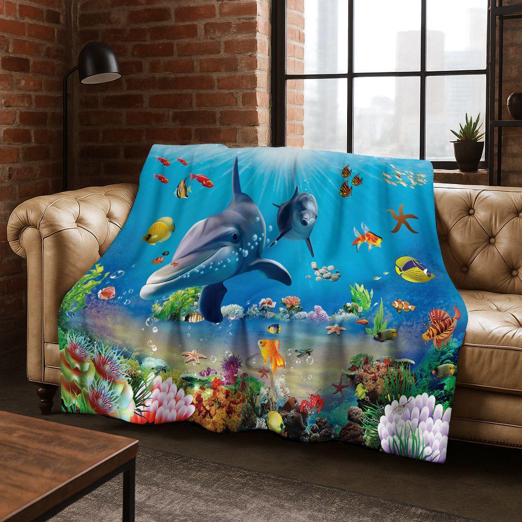 Мечтательный подводный мир Дельфин Черепаха Кораллы Искусство Фланелевое одеяло, Уютное мягкое плед для дома спальни кровати дивана Подарок детям
