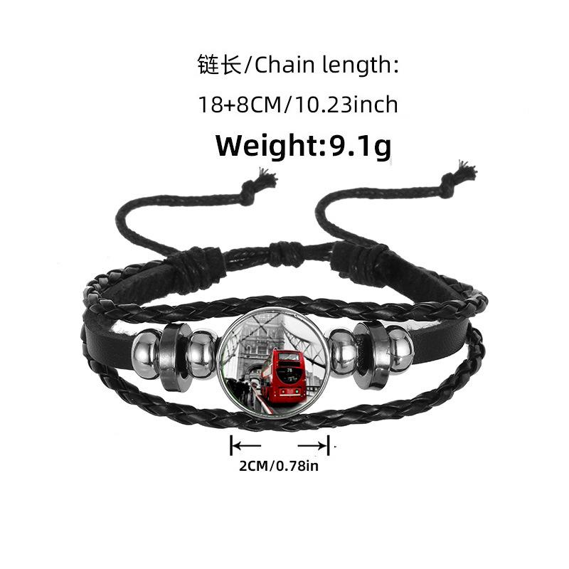 Eiffel Tower Time Gem Bracelet, Black Woven Leather Cord Wristband Wholesale