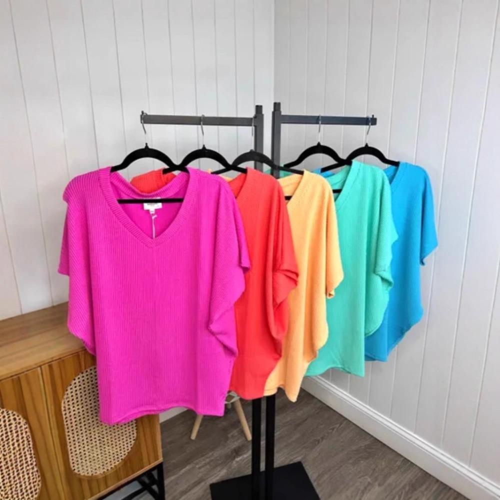 Women's V Neck Short Sleeve Oversized Ribbed T Shirt Casual Commuter Basic Top