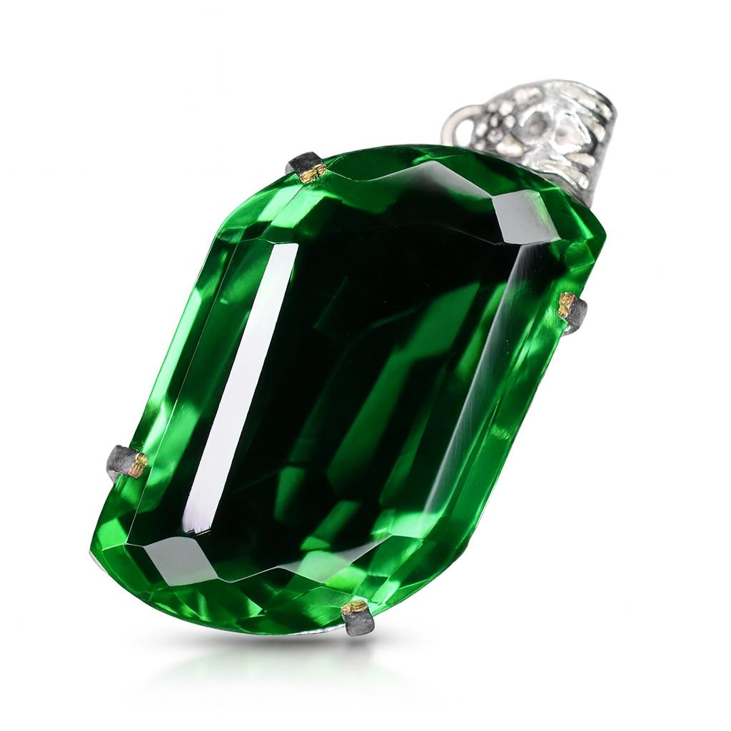 Lab Grown Green Emerald Pendant 104 Ct Gem Fancy 925 Sterling Silver