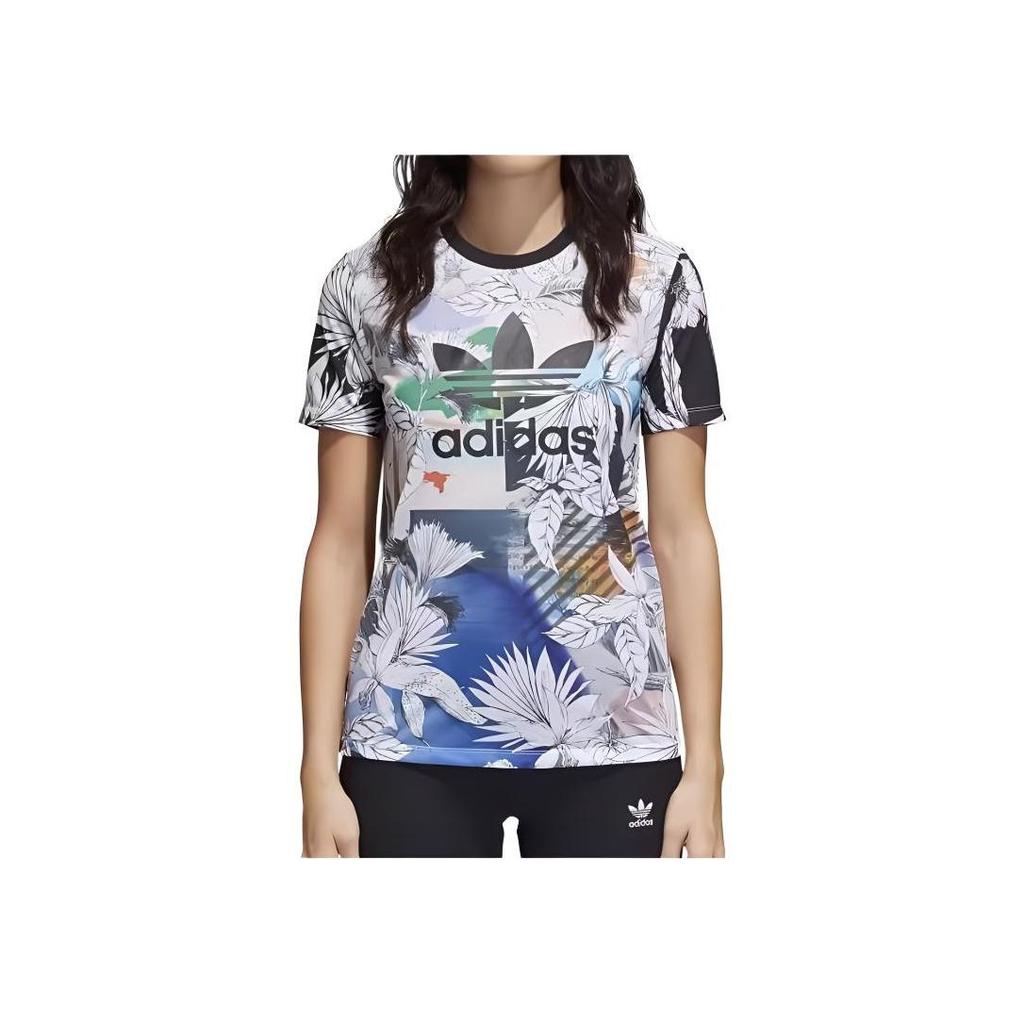 adidas Женская футболка Originals с цветочным принтом, круглым вырезом и коротким рукавом, Топы CY7370