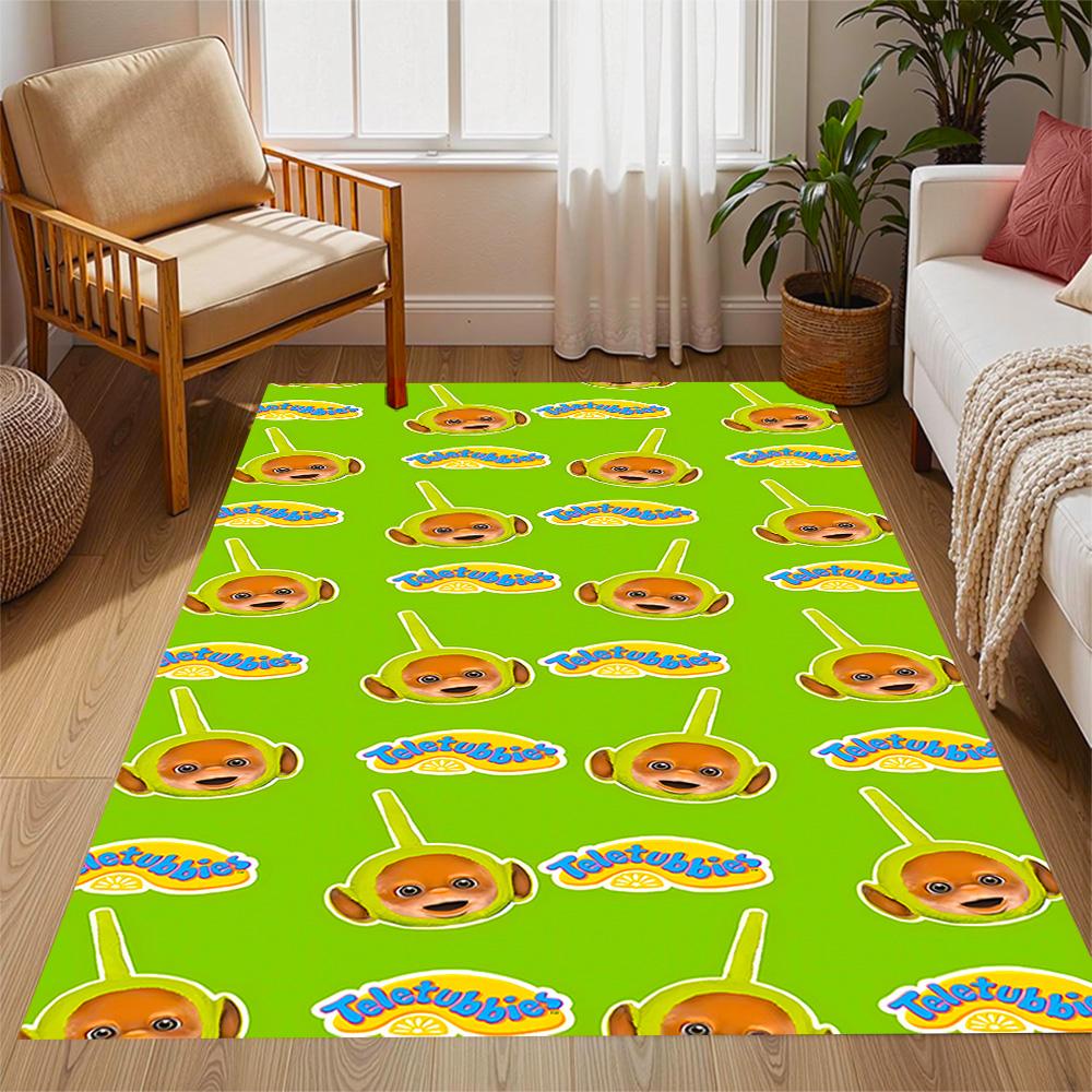 Teletubbies Hearts Pattern Themed Anti-Slip Rugs - Polyester Home Decor, Suitable for Bedrooms, Living Rooms, Doorways, Studios, and Decorations