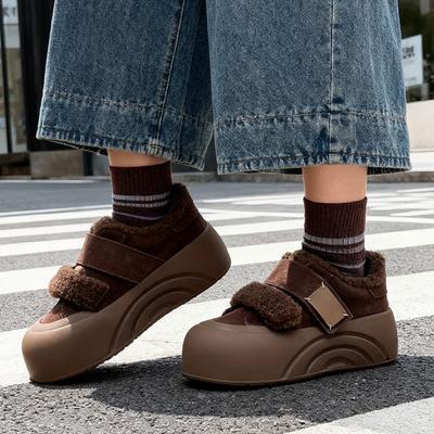 Женские ретро ботинки на липучке, толстой подошве, модные, легкие, с мягкой подошвой, зимние, теплые, с мехом, одна пара, зимние ботинки, с пушистой подкладкой, нескользящие, повседневные, спортивные, хлопковые ботинки