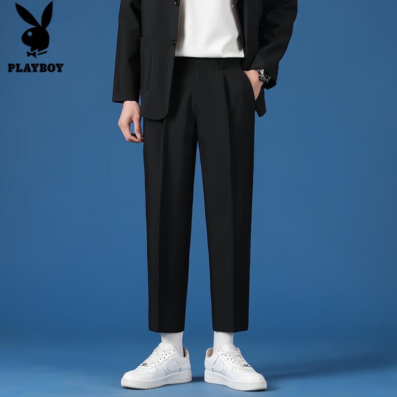 PLAYBOY Men's Spring and Autumn Nine-Point Loose Straight Casual Pants Wide-Leg Suit Trousers
