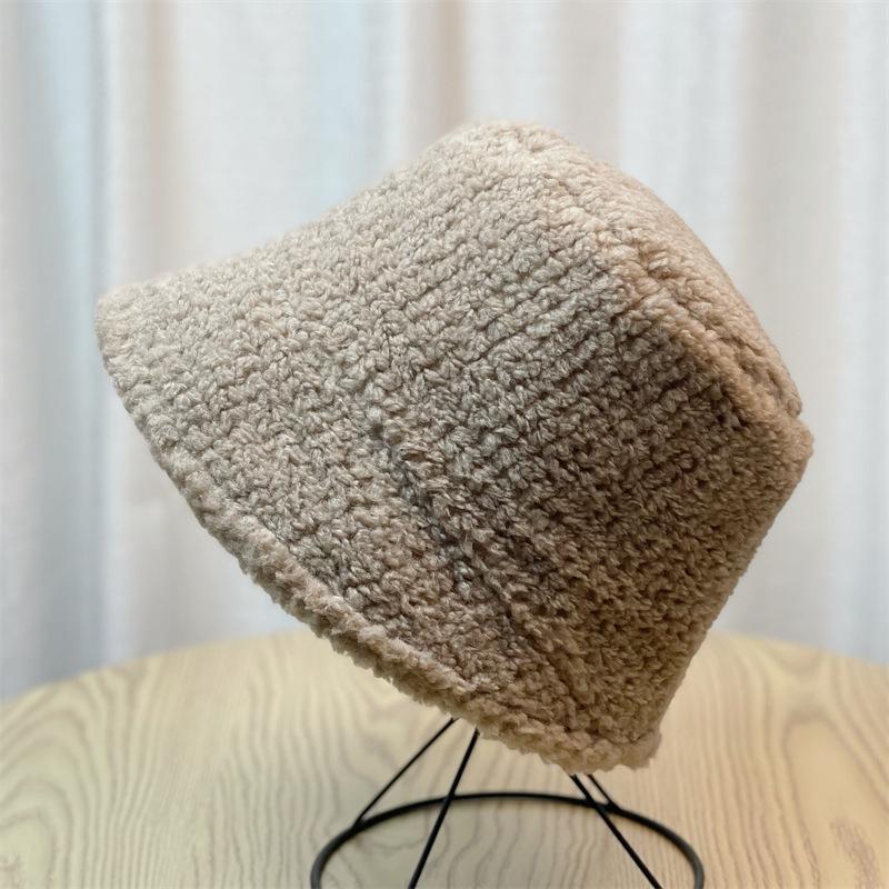 Lamb wool face-slimming fisherman hat for women, autumn and winter versatile, plush, cute, warm, adjustable bucket hat