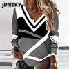 Женские модные повседневные блузки и рубашки JPNTKY с длинным рукавом и V-образным вырезом