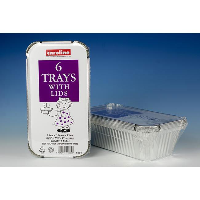 Caroline Foil Trays & Lids 23oz / 93 x 184 x 49mm 6pk 1002