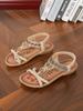 Bohemian Spring 2024 Rhinestone Flower Open-Toed Sandals for Outdoor Beach