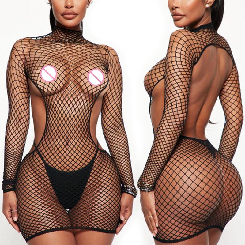 Porn Lingerie One Pieces Sling Sexy Open Crotch Underwear Bodysuits Bow Exposed Chest Bodystocking Mesh Hollow Teddies Bodysuit