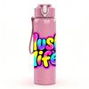 1PC Hush Life Color Graffiti Text Print 750ml Color Plastic Sports Water Bottle Leakproof Flip Straw Lid Suitable for Sports Office Home Use