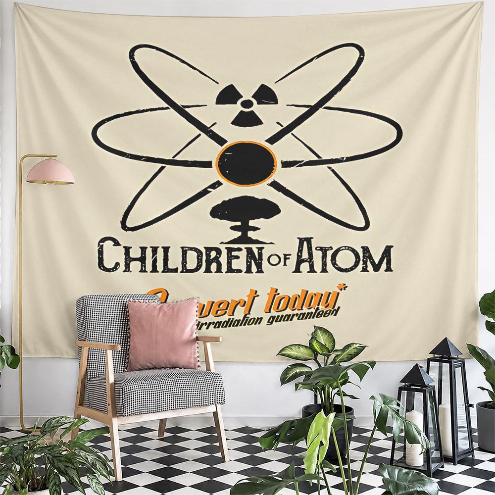 Children of Atom Radiation Tapestry Wall Hanging Fallout Vintage Poster Decor for Bedroom Gaming Room Man Cave Gift