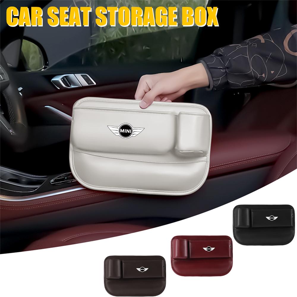 CBEJ7 Leather Car Seat Gap Crevice Storage Box Organizer Cup Holder For MINI Cooper S JCW WORKS R55 R56 F55 F56 R57 R58 R59 CLUB MAN