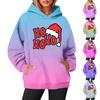 Women's Sweatshirts Round Neck Long Sleeve Christmas Printed Top Solid Color Hoodie