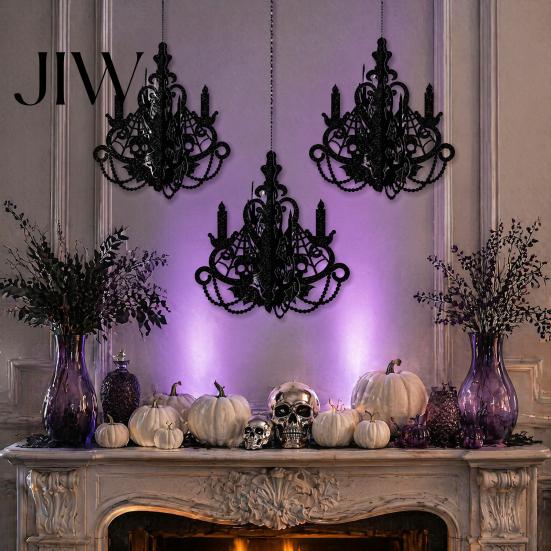 Halloween Chandelier Decorations 3D Candlestick Ceiling Ornament, Gothic Glitter Detailed Hollow Carved Ornaments Hanging Decoration for Holiday