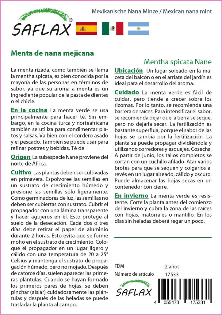 SAFLAX Garden in the Bag - Мексиканская мята нана - 500 семян - С субстратом в подходящем пакете - Mentha spicata