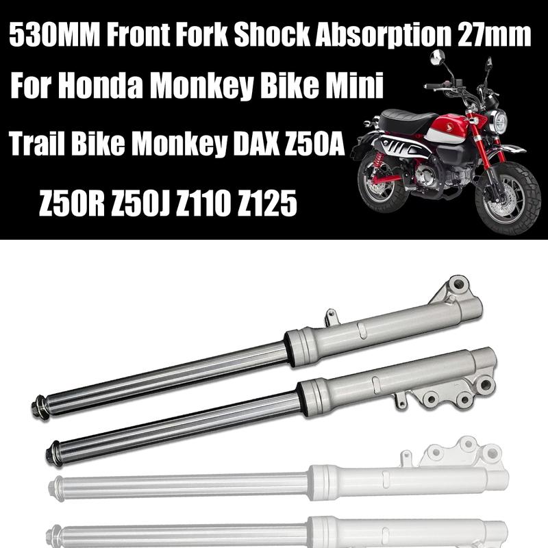 Пара серебристых передних амортизационных вилок 530 мм, 27 мм, для Honda Monkey Bike, мини-кроссового мотоцикла, Monkey DAX Z50A Z50R Z50J Z110 Z125