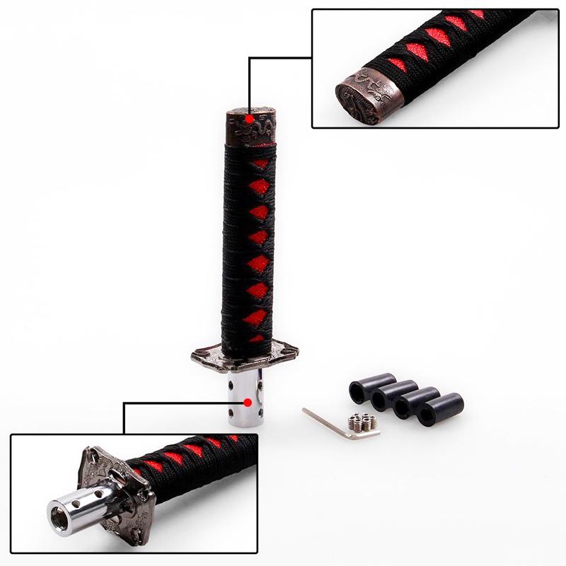 Samurai Sword Shift Knob Shifter Katana Metal With 12mm Hole Black+Red