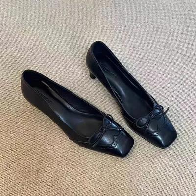 Мода 2025Балетные туфли на высоком каблуке Женские лоферы с бантом Обувь с квадратным носком Сандалии Летние