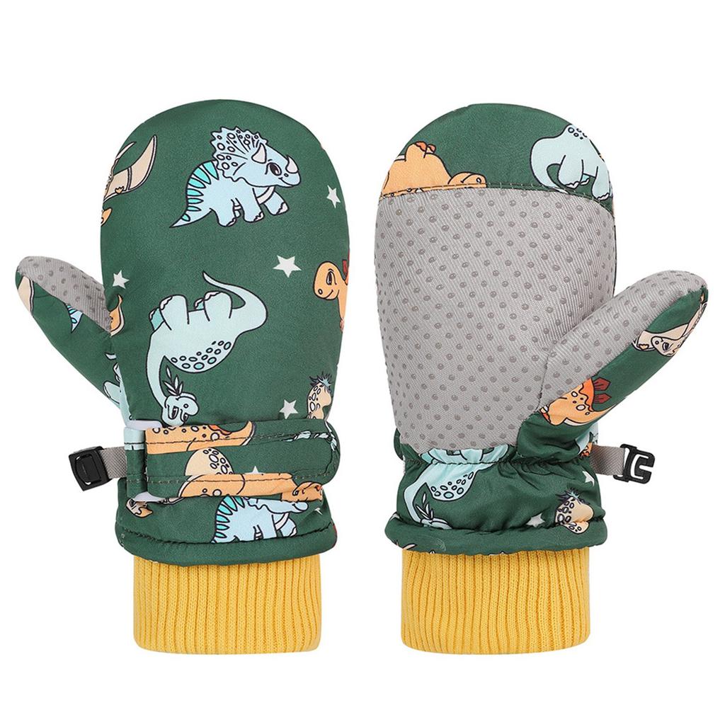 Варежки с защитой от брызг, детские перчатки, ветрозащитные детские зимние теплые перчатки для снега, утепленные термоперчатки с рисунком динозавра из мультфильма