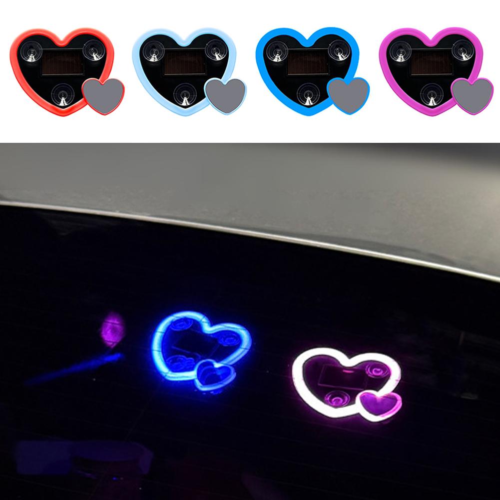 Universal Solar Car LED Window Decoration Lamp Dual Heart Neon Light Auto Interior Ambient Atmosphere Lamp Car Accessories