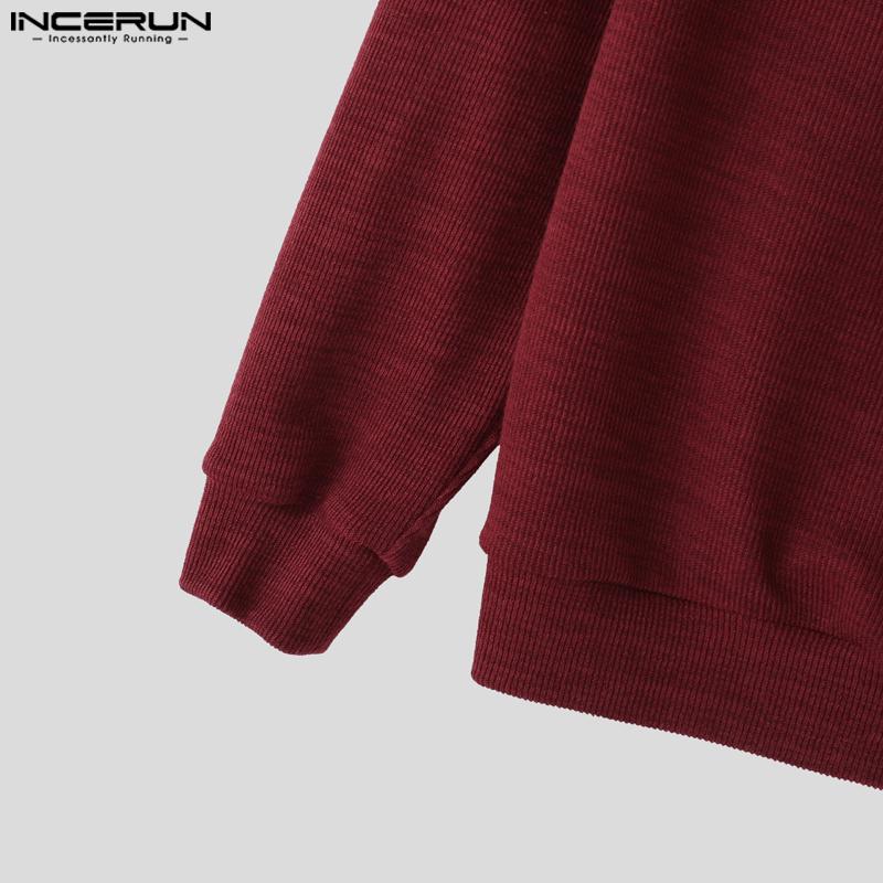 INCERUN Autumn Pullovers Men Stand Neck Long Sleeve Texture Rib Knitted Casual Tops
