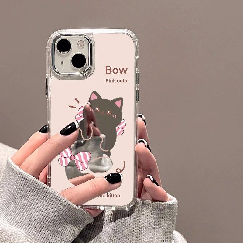 Чехол для телефона с милым животным и милым котом для iPhone 14 Pro, чехол для iPhone 11 15 12 13 Pro Max XS XR X, противоударный чехол для зеркала для макияжа, принципиально