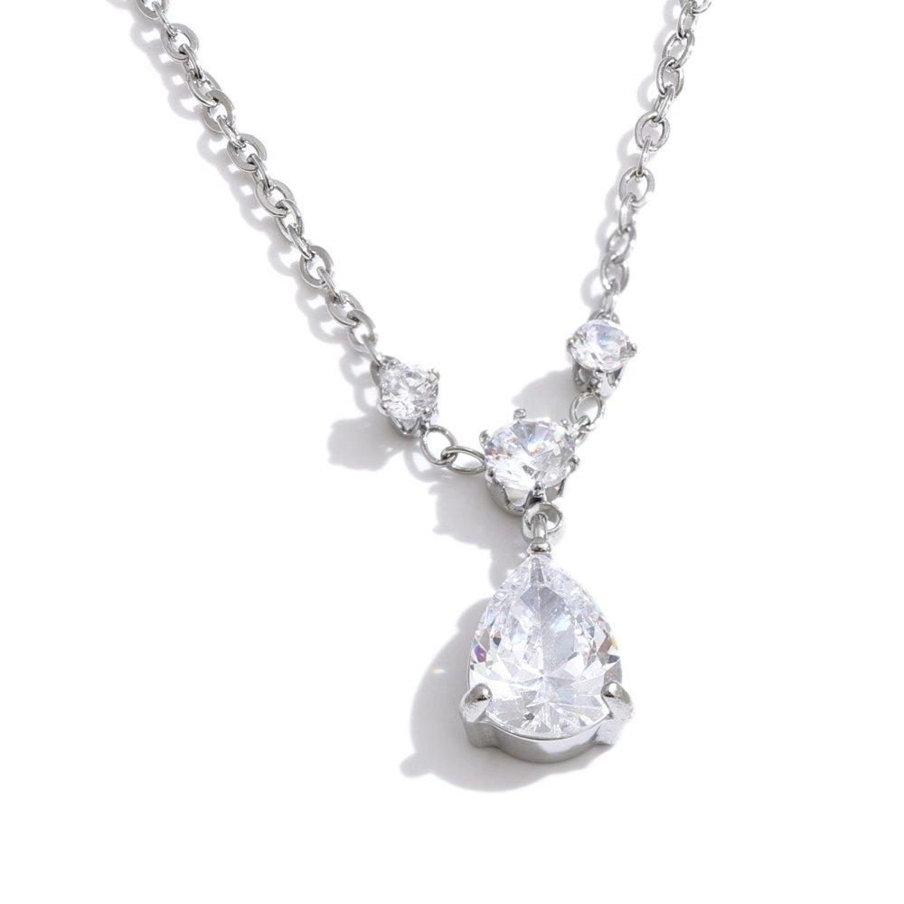 Yhpup 2 Style Stainless Steel Cubic Zirconia Water Drop Pendant Necklace Delicate Daily Shiny Premium Collar Jewelry Accessories