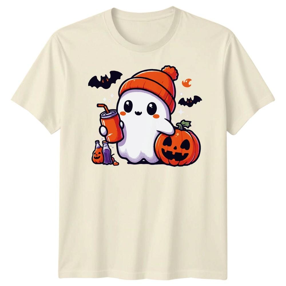 Halloween TShirt Ghost Pumpkin Iced Coffee Spooky Graphic Adults Kids Tee