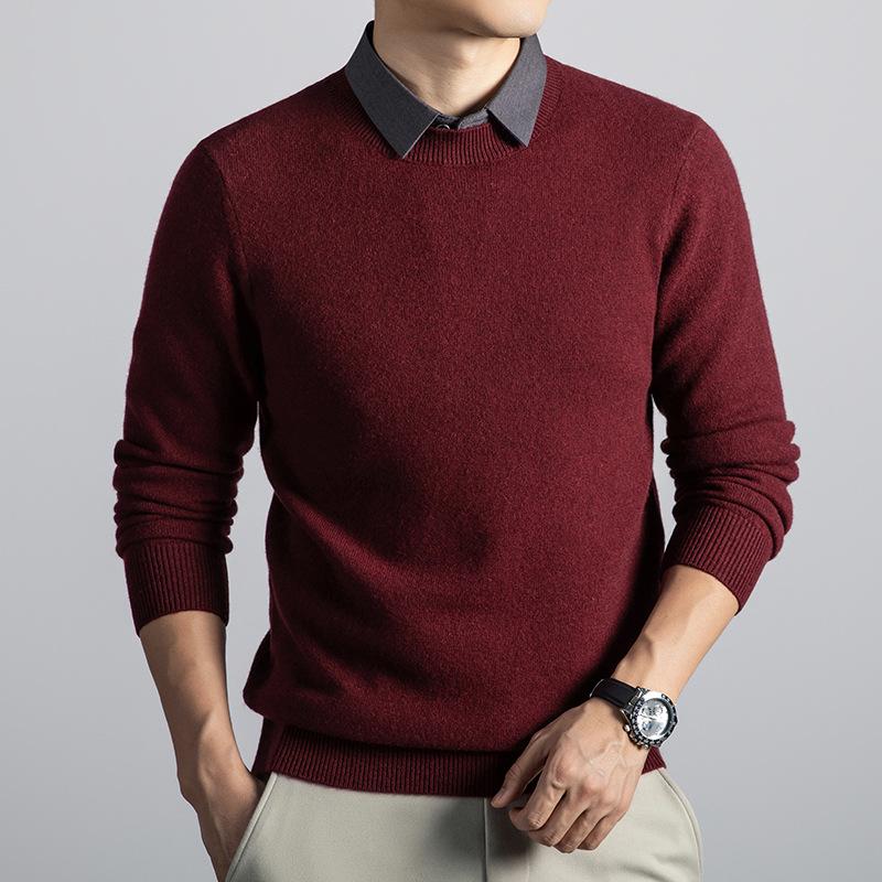 2025 Men's Thick Wool V-Neck Lapel Sweater - Fake Two-Piece Business Knitwear