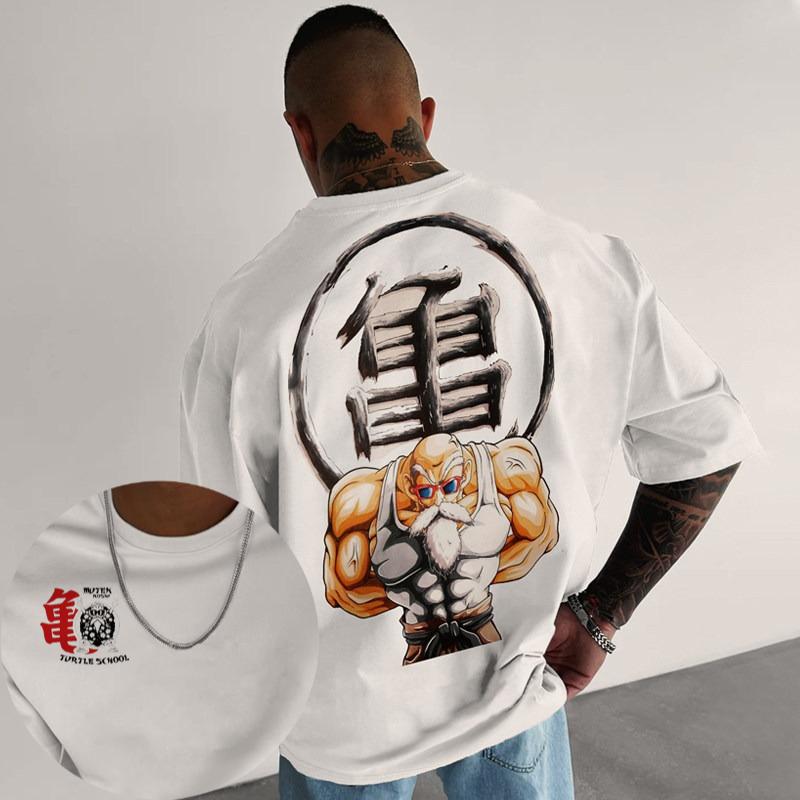 Аниме Dragon Ball Старик Черепаха Спортивный Принт Свободная Тяжелая Хлопковая Футболка с Коротким Рукавом Мужская