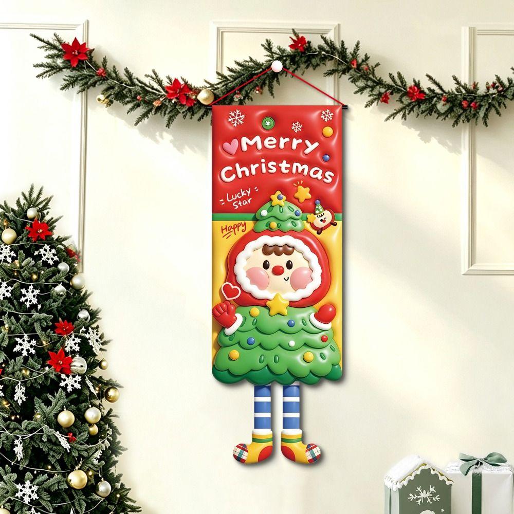 Cartoon Christmas Door Hanging Banner Cute Door Hanging Ornament Garden Door Porch