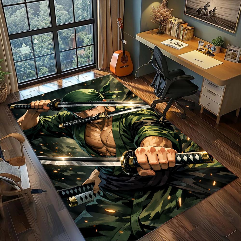Roronoa Zoro Three Sword Style Santoryu Rug Carpet Large Area Rug Non Slip Washable Floor Mat Gamer Room Bedroom Home Decor