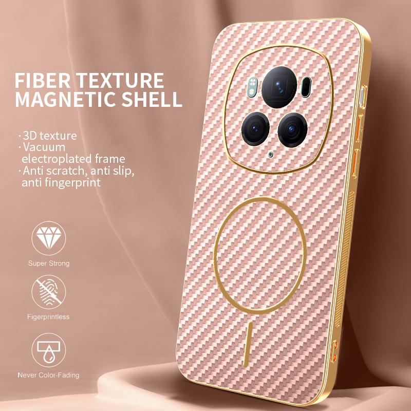 For Honor Magic6 Pro 5G Phone Case Carbon Fiber Textured Electroplated TPU Back Cover