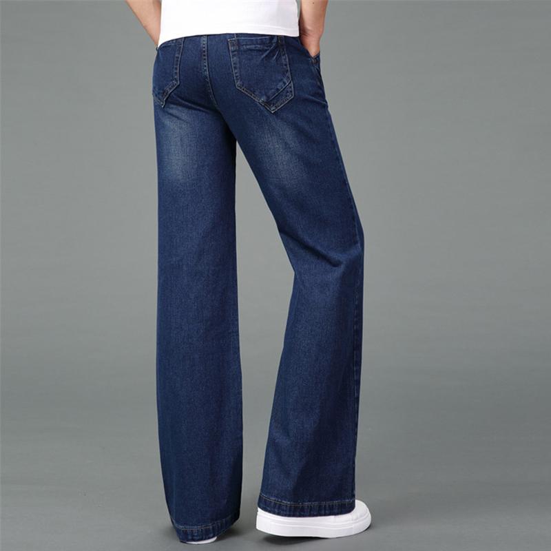 Мужские большие расклешенные джинсы, расклешенные брюки свободного покроя с высокой талией, темно-синие джинсы