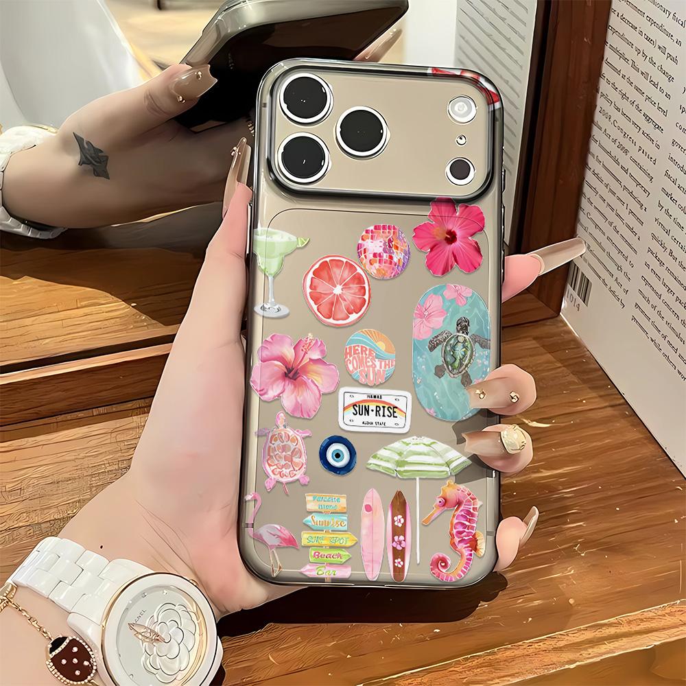 Летний Цветок Океана Чехол для Телефона Для iPhone 17 16 15 11 12 14 13 Pro Max Mini X XS XR 7 Plus 16E Air Ударопрочный Прозрачный Чехол