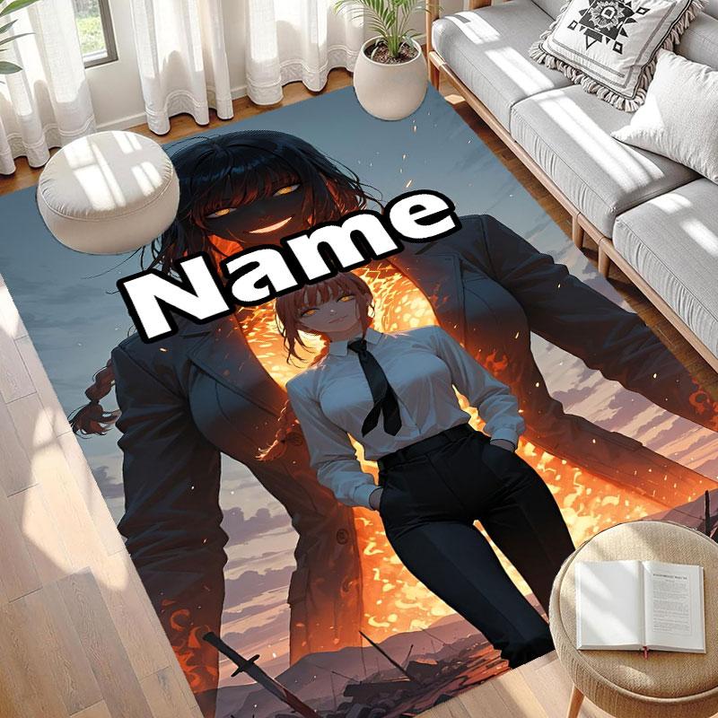 Custom Name Personalized Makima Chainsaw Man Print Carpet, Versatile Home Decor Rug, for Playroom, Apartment, Balcony, Entryway, Hallway Gift